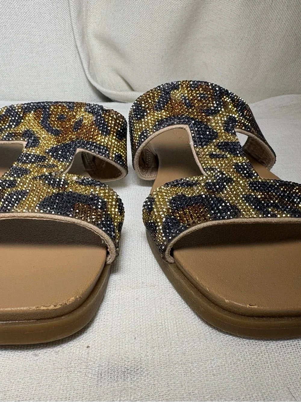 Kelly & Katie Rhinestone Leopard Slide Sandals Glitter Glam Y2K Flats Sandals 9